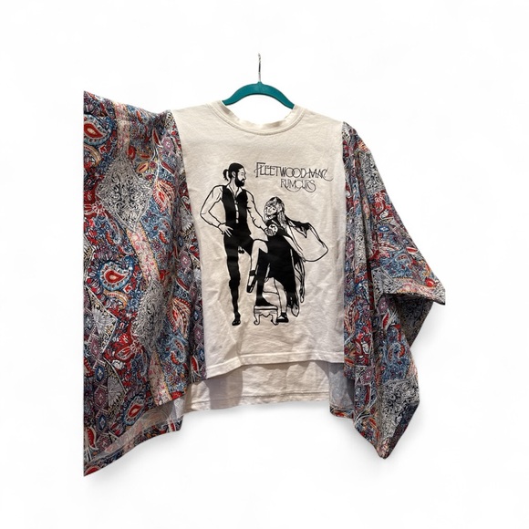 Graphic Print Short Sleeve Top with Patterned Sleeves - Picture 2 of 2